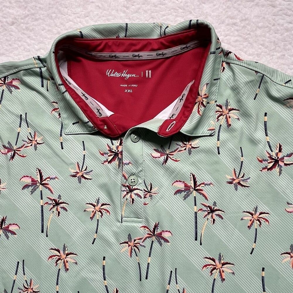 Walter Hagen Mens XXL Green Performance 11 Remixed Palm Tree AOP Golf Athleisure